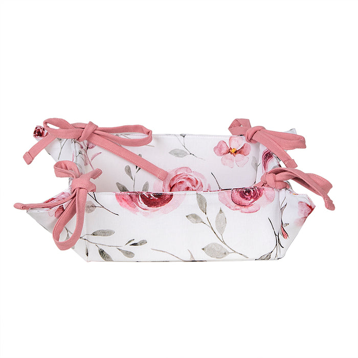 Clayre & Eef Broodmand  35x35x8 cm Wit Roze Katoen Rozen Cadeau keuken