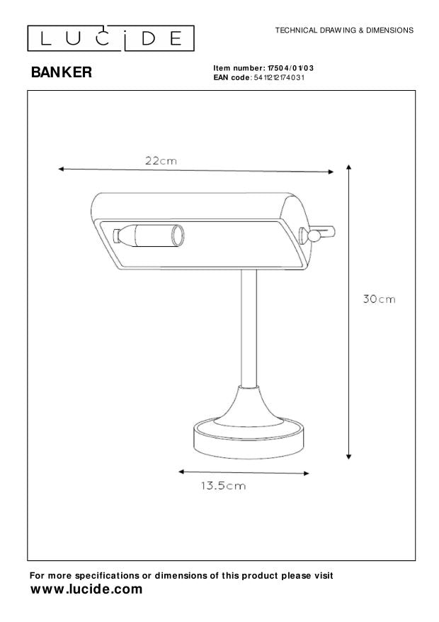 Lucide BANKER Bureaulamp - Brons