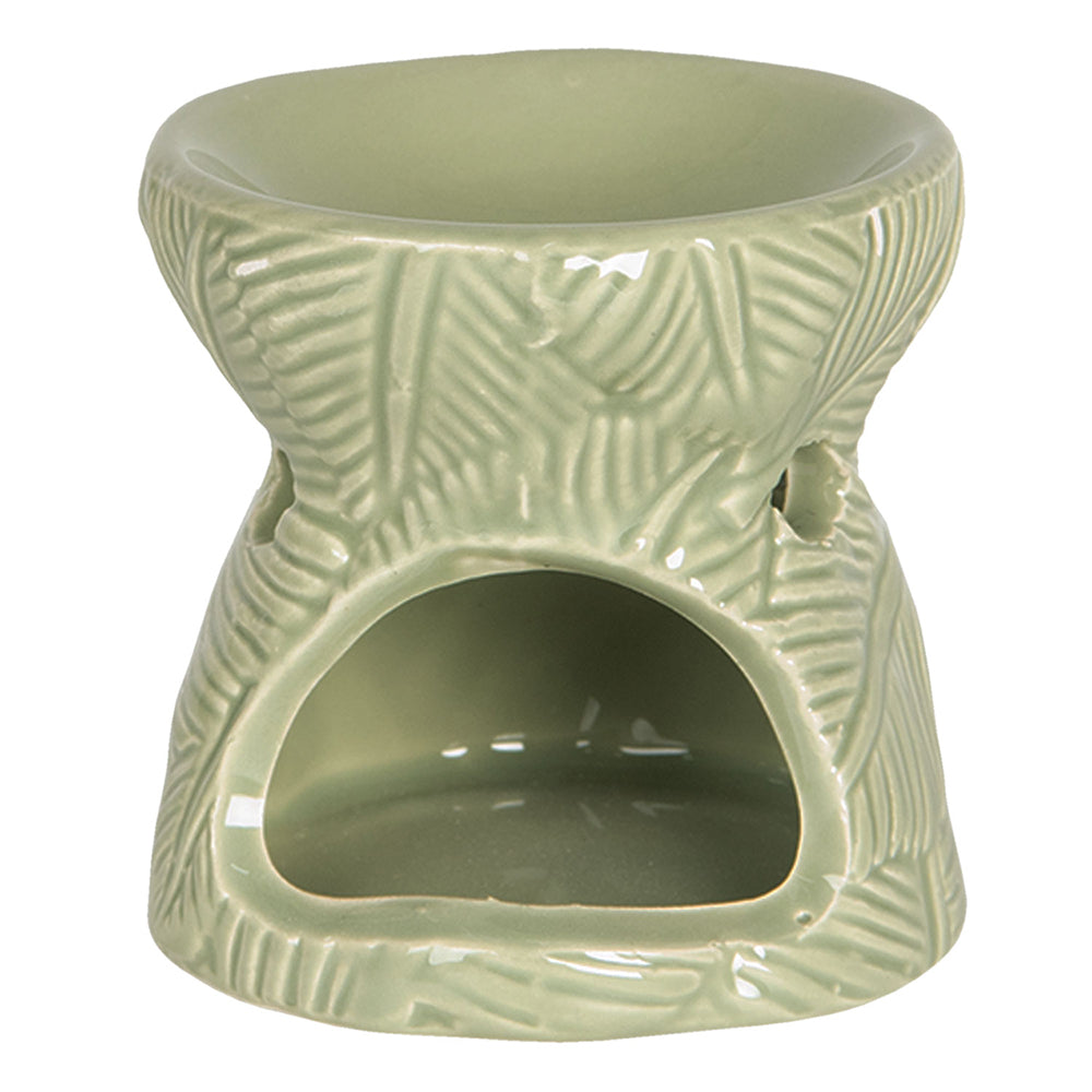 Clayre & Eef Geurbrander Ø 9*10 cm Groen Keramiek Rond Blaadjes