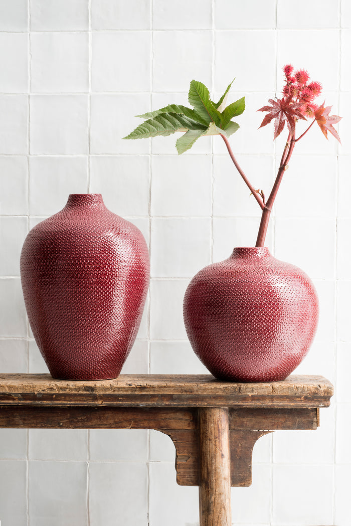 Mica Decorations Gabriel Plantenschaal - H16 x Ø32 cm - Bordeaux