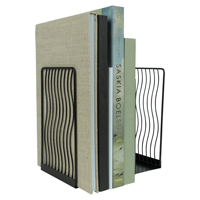 QUVIO Boekenstandaard golvend metaal 1 paar- Zwart