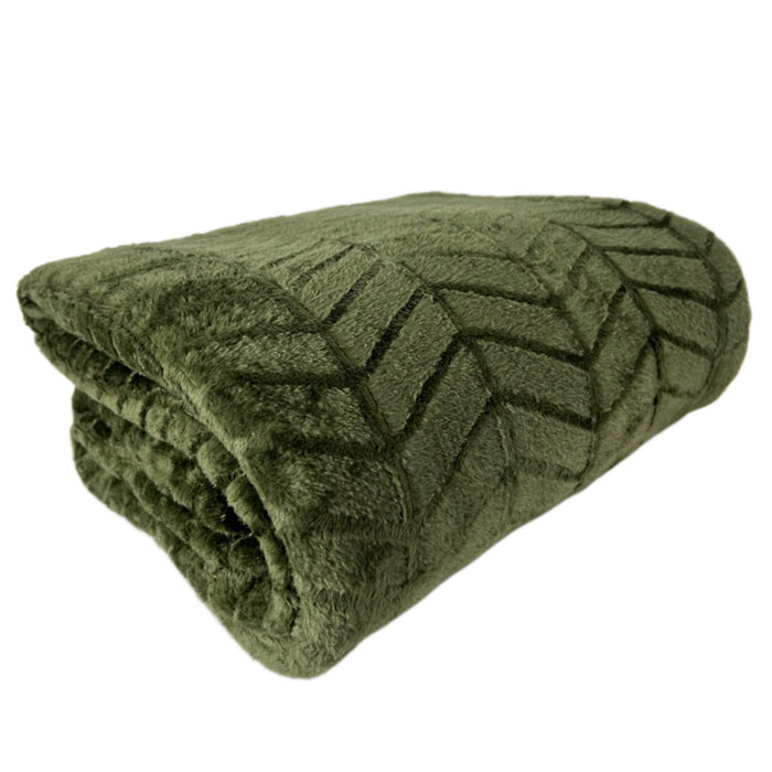 CASA DI ELTURO Flanellen fleece plaid Visgraat - Tijm Groen - 180 x