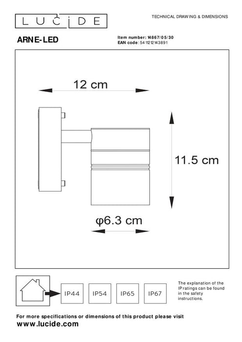 Lucide ARNE-LED Wandspot - Zwart