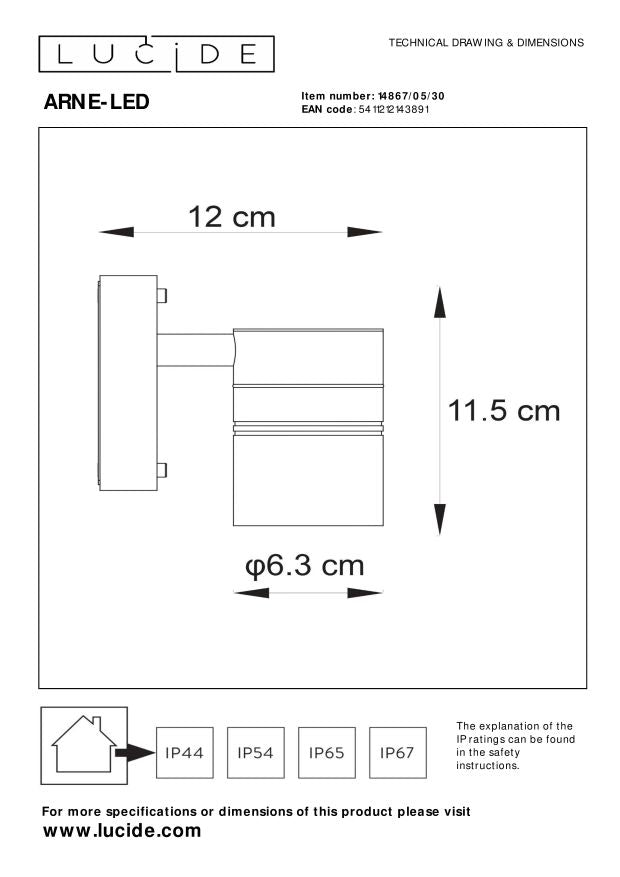 Lucide ARNE-LED Wandspot - Zwart