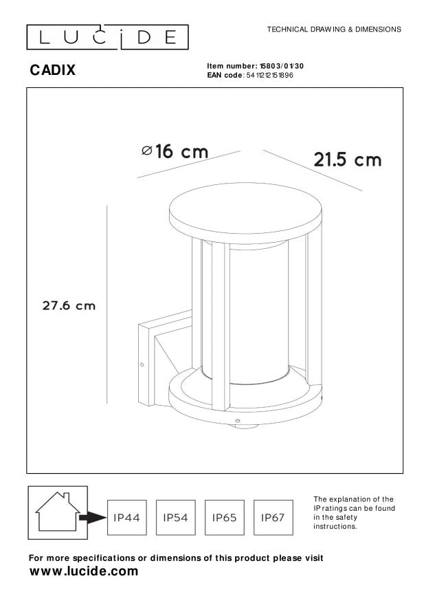 Lucide CADIX Wandlamp - Zwart