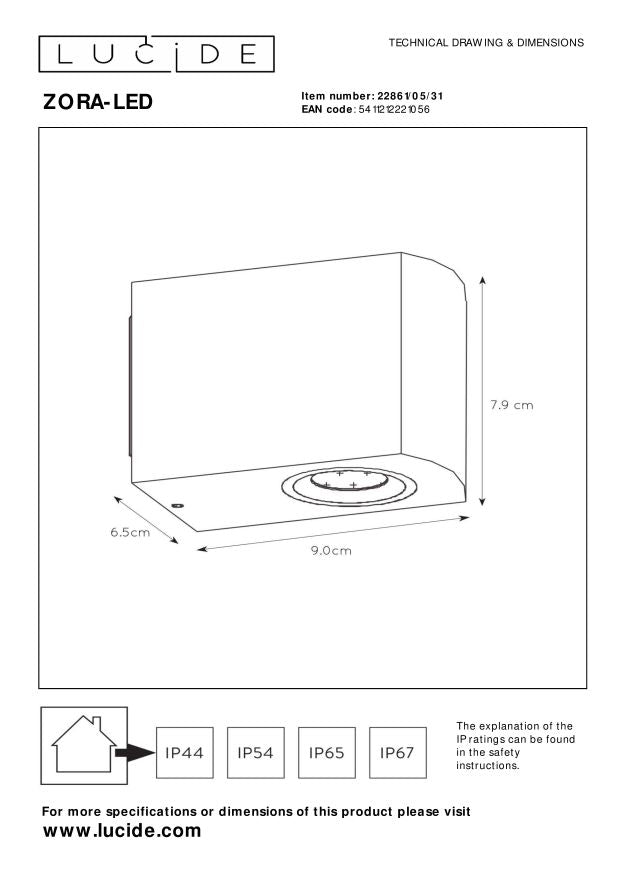 Lucide ZORA-LED Wandspot - Wit