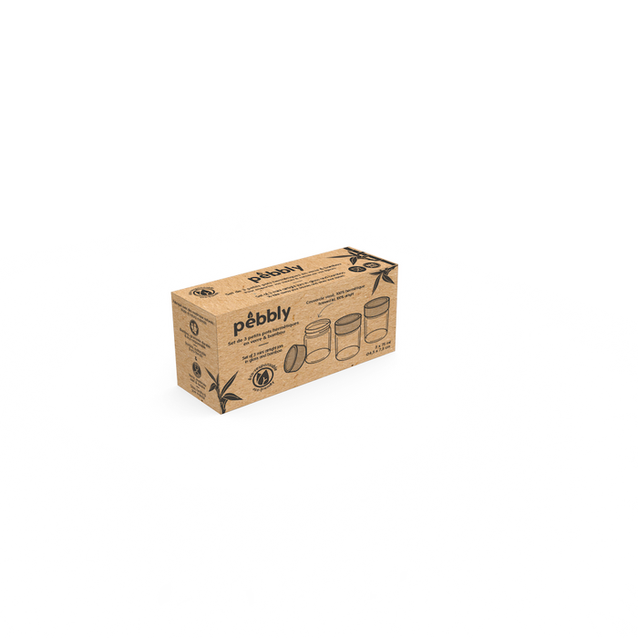 Pebbly - Kruidenpotjes, Set van 3 Stuks, Bamboe, 750 ML  - Pebbly