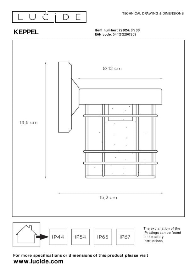 Lucide KEPPEL Wandlamp - Zwart