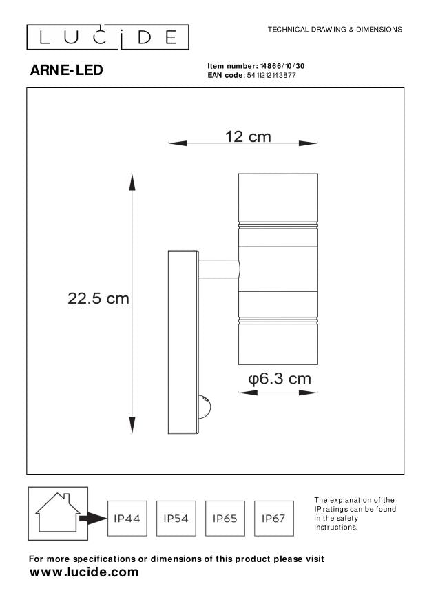 Lucide ARNE-LED IR Wandspot - Zwart
