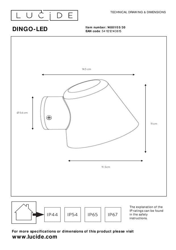 Lucide DINGO-LED Wandlamp - Antraciet