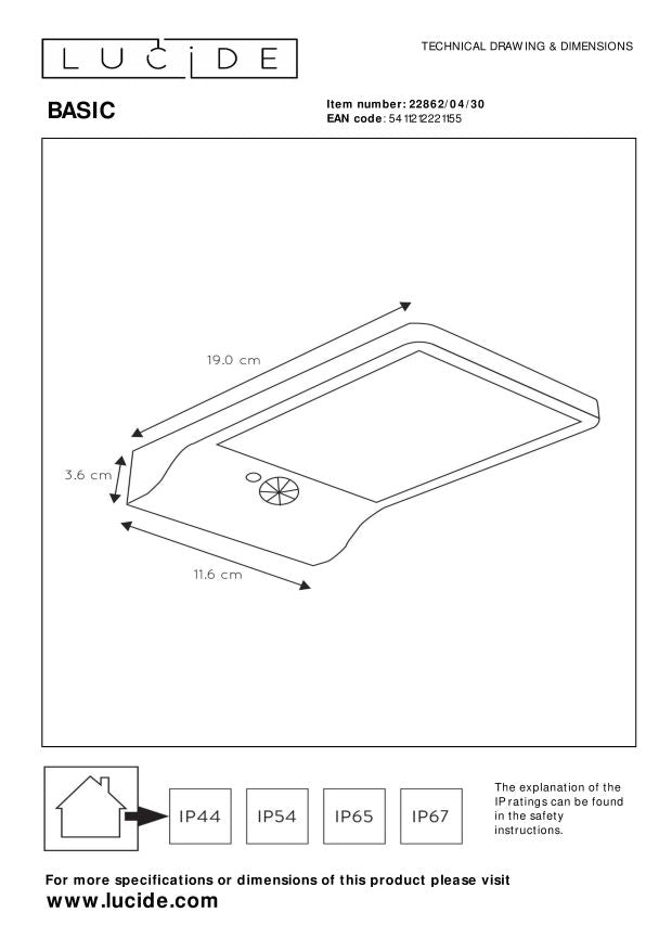 Lucide BASIC Wandlamp - Zwart