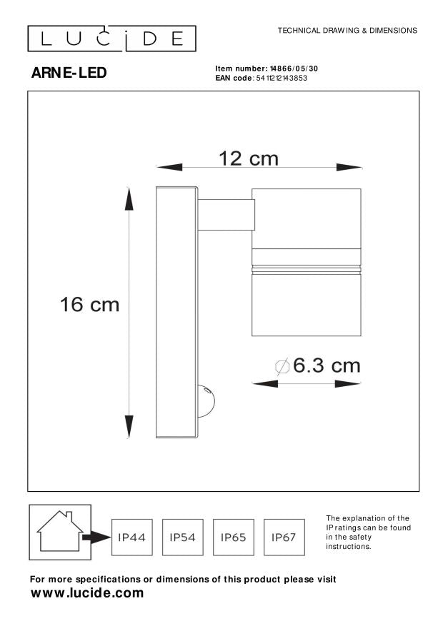 Lucide ARNE-LED IR Wandspot - Zwart
