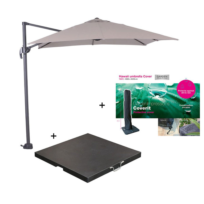 Garden Impressions parasol S 250x250 d.grijs - zand +voet en hoes