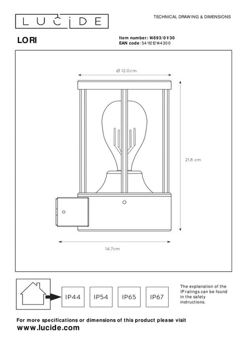 Lucide LORI Wandlamp - Antraciet