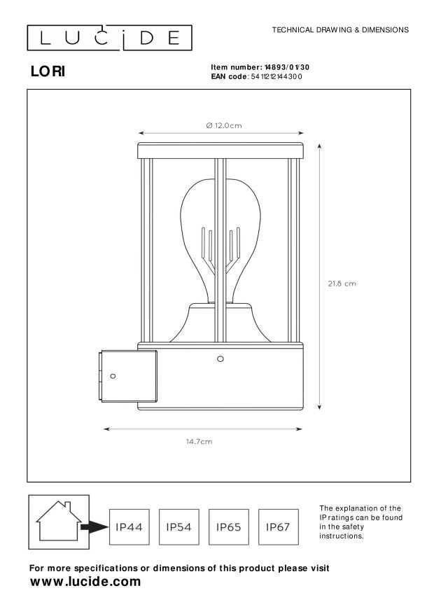 Lucide LORI Wandlamp - Antraciet