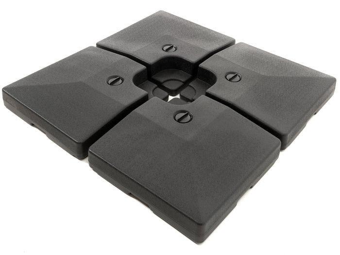 Set van 4 Parasol Tegels (104 kg) met Water te Vullen - Basis voor Parasolvoet - Vierdelig Plastic Onderstel voor Parasollen met Kruisvoet - Zwart