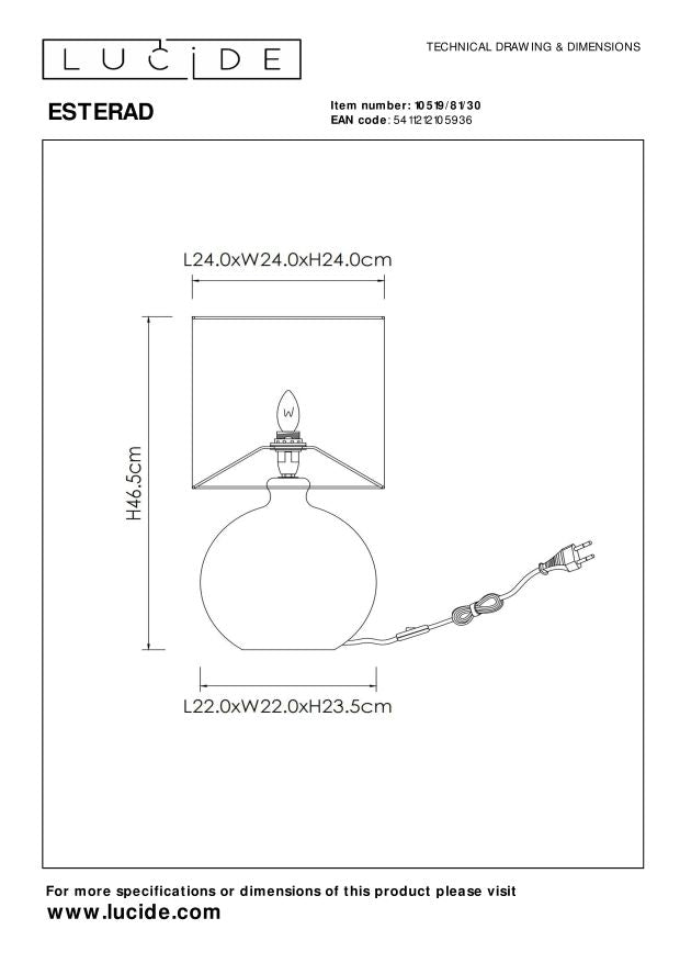 Lucide ESTERAD Tafellamp - Zwart