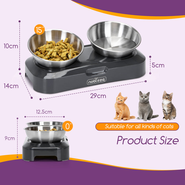 Nobleza Katten voerbakjes - ergonomische dubbele voerbak- Zwart- RVS