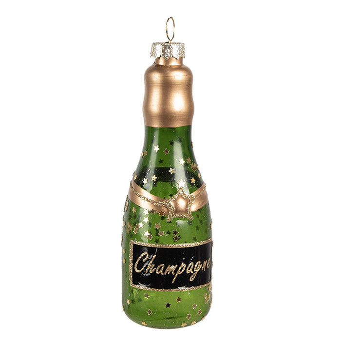 Clayre & Eef Kersthanger Fles 12 cm Groen Glas Kerstboomversiering