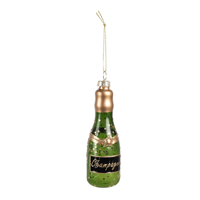 Clayre & Eef Kersthanger Fles 12 cm Groen Glas Kerstboomversiering