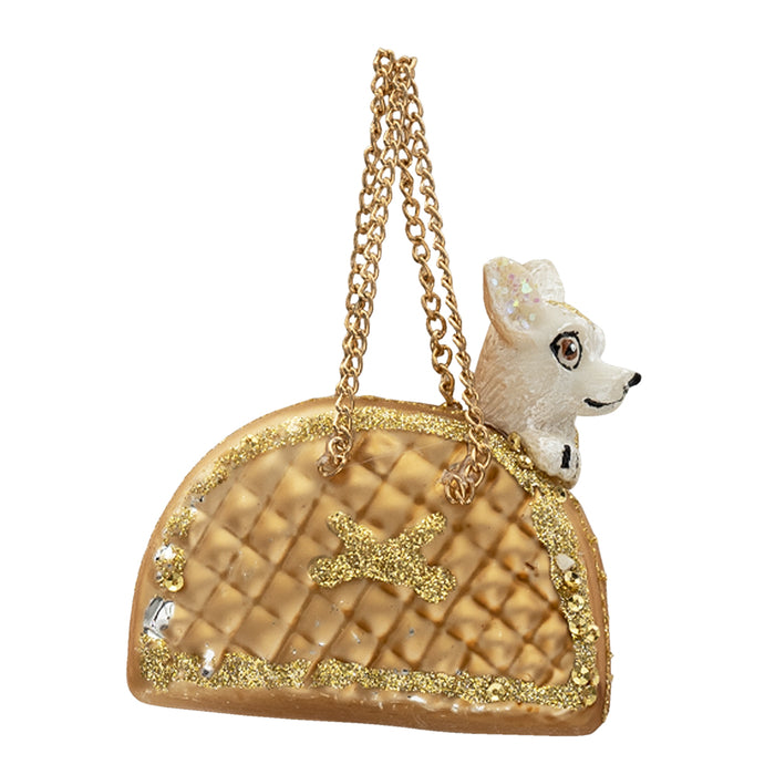 Clayre & Eef Kersthanger Hond 8x4x8 cm Goudkleurig Glas Kerstbal