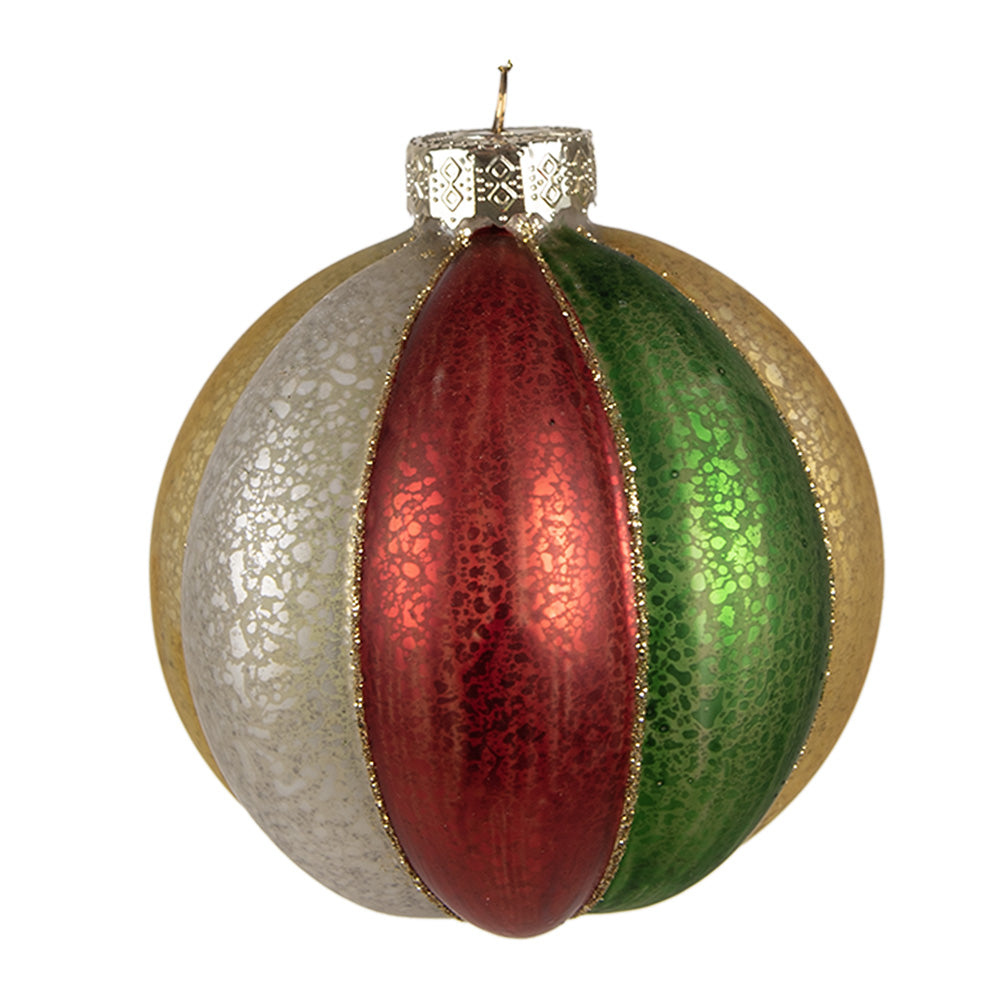 Clayre & Eef Kerstbal  Ø 10 cm Rood Groen Glas Kerstboomversiering