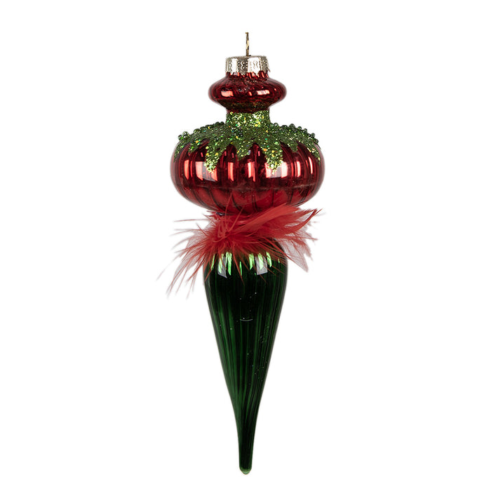 Clayre & Eef Kerstbal  18 cm Rood Groen Glas Kerstboomversiering