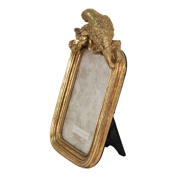 Clayre & Eef Fotolijst 10x15 cm Goudkleurig Polyresin Vogel