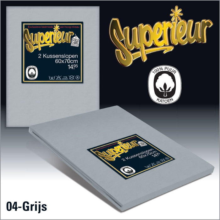 Superieur 100% Percaline katoen|Set van 2|Grijze Kussensloop 60x70cm