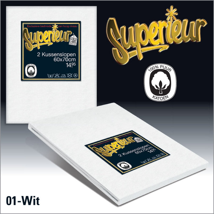 Superieur 100% Percaline katoen|Set van 2|Witte Kussensloop 60x70cm