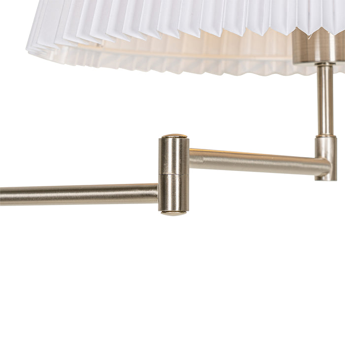 QAZQA Vloerlamp staal met witte plisse kap en verstelbare arm - Ladas