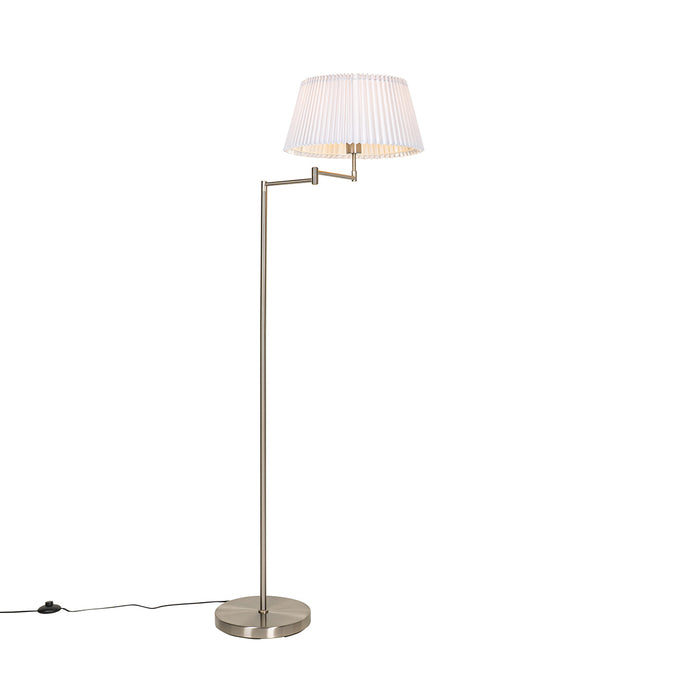 QAZQA Vloerlamp staal met witte plisse kap en verstelbare arm - Ladas