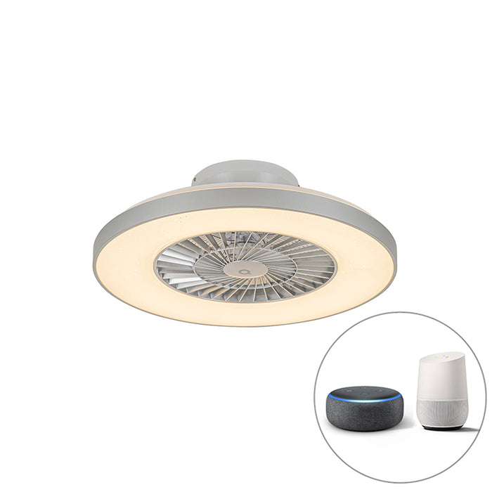 QAZQA Smart plafondventilator zilver met ster effect dimbaar - Climo
