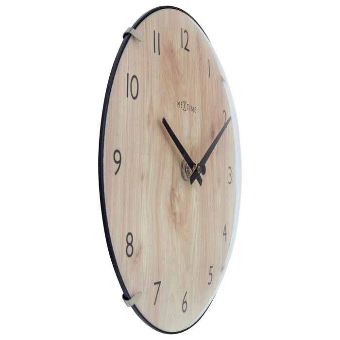 NeXtime - Tafel|Wandklok 20cm-Koepelvormig Glas Lens-Stil-Licht hout
