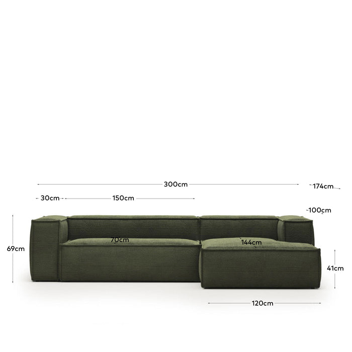 Kave Home Blok Chaise Longue Rechts - Donkergroen - Rib