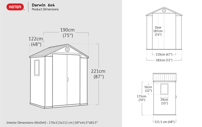Keter Darwin 64 Tuinhuis met ramen - 190x122x221 cm - Grijs