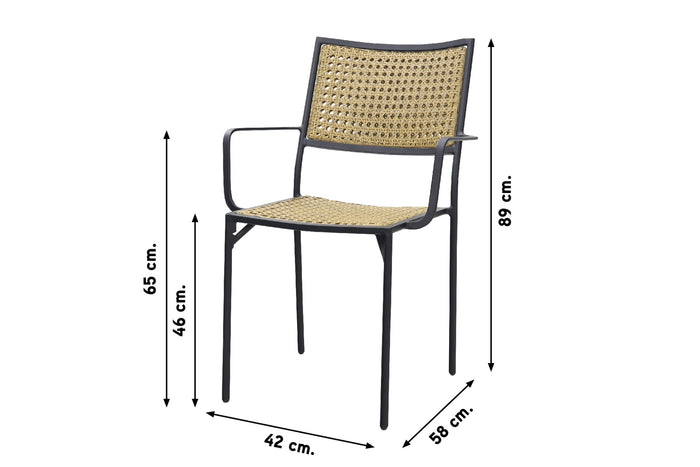 VDG Laura stapelbare tuinstoel - black steel|natural wicker