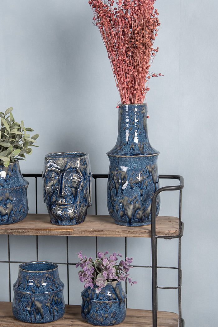 Clayre & Eef Vaas  Ø 13x30 cm Blauw Keramiek Decoratie Vaas