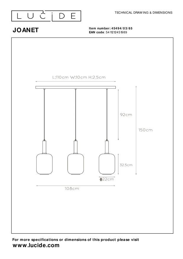 Lucide JOANET Hanglamp - 3xE27