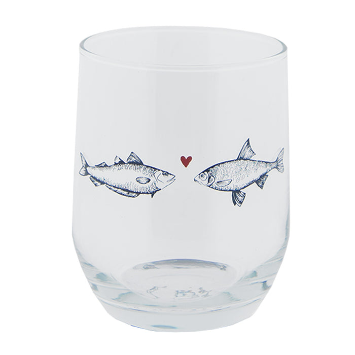 Clayre & Eef Waterglas  Ø 7x9 cm | 300 ml Transparant Glas Vissen