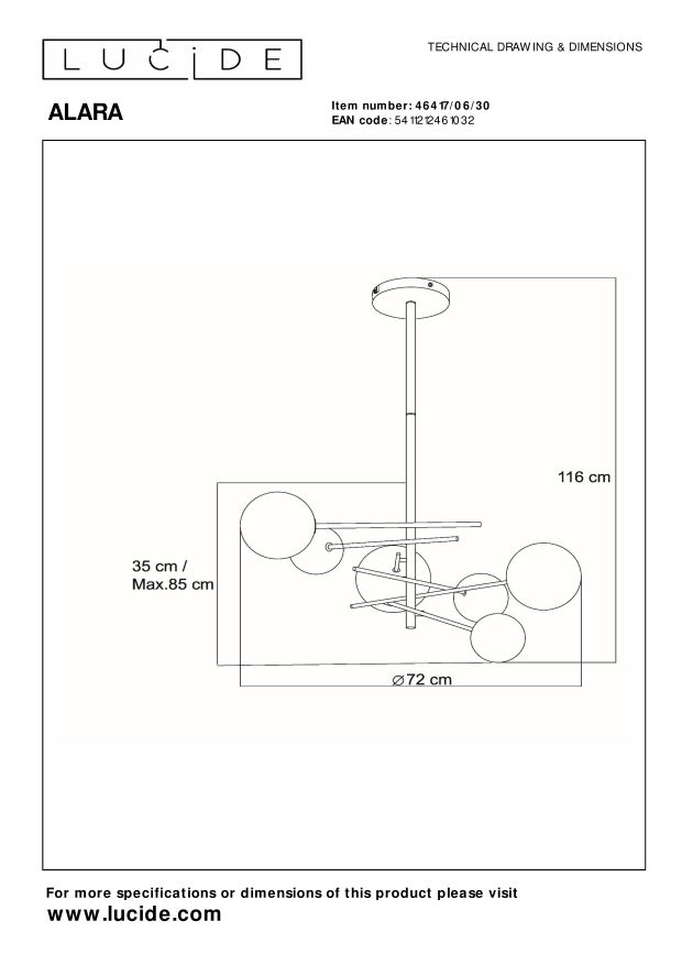 Lucide ALARA Hanglamp - Zwart
