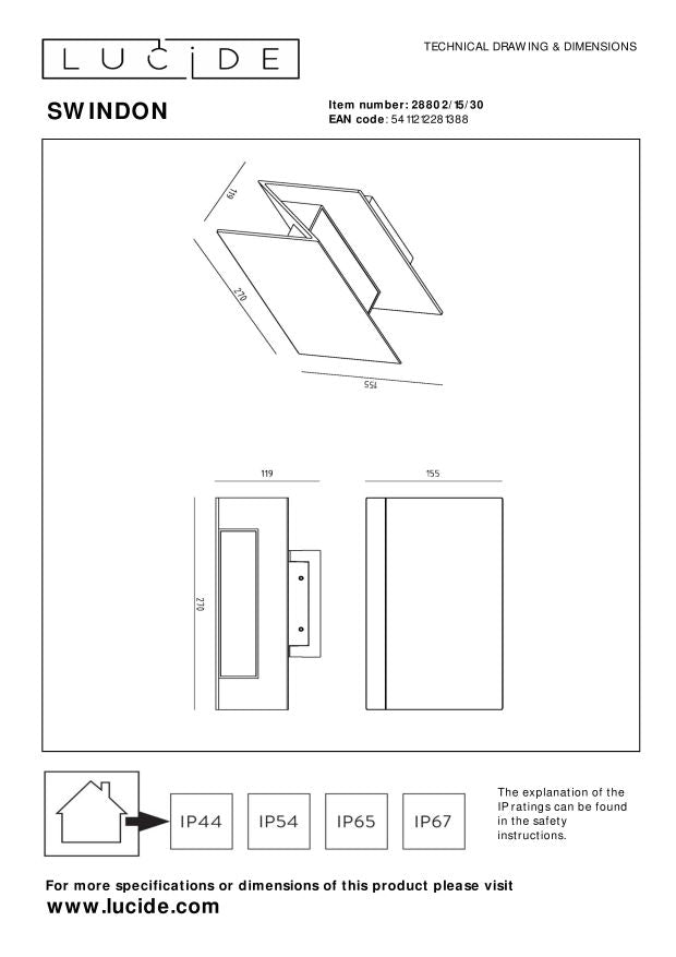 Lucide SWINDON Wandlamp - Zwart