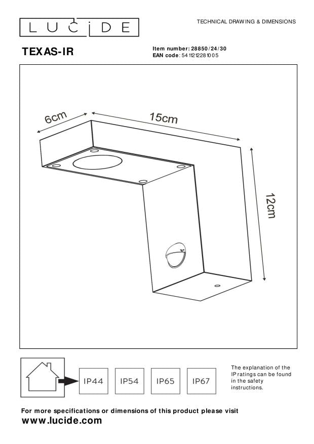 Lucide TEXAS-IR Wandspot - Antraciet