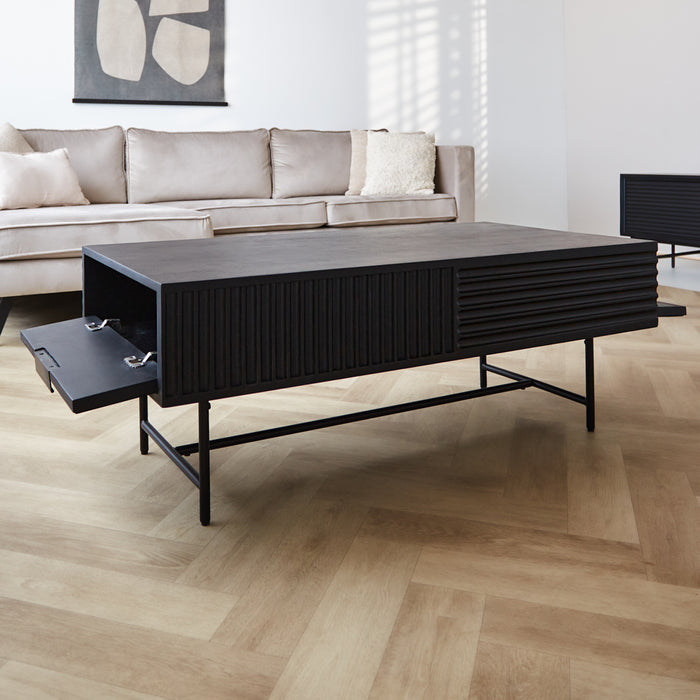 Dimehouse Salontafel met opbergruimte Jonas mangohout 120x60 cm zwart