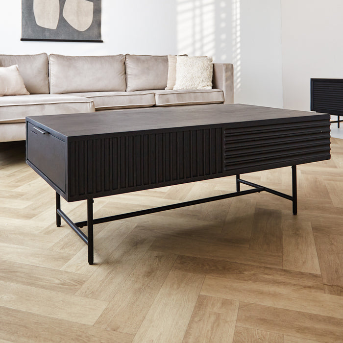 Dimehouse Salontafel met opbergruimte Jonas mangohout 120x60 cm zwart