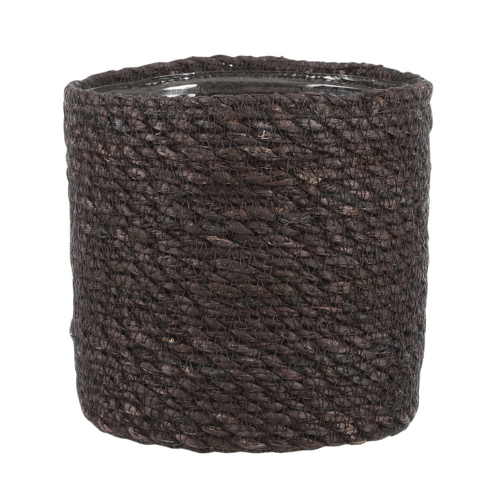 Mica Decorations Plantenmand - grijs - rotan - 16 x 16 cm