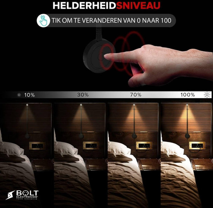 Novio  Bed Leeslampjes met Dimfunctie zwart en USB aansluiting