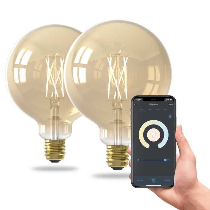 Calex Slimme LED Lamp - 2 stuks - E27 - G125 - Goud - Warm Wit - 7W
