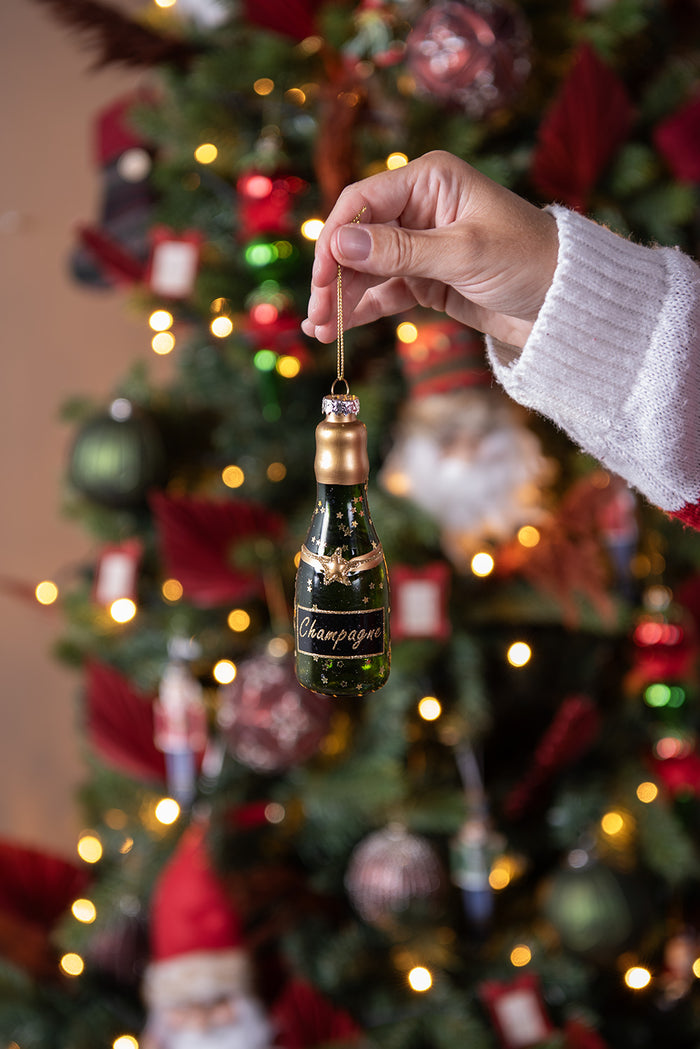 Clayre & Eef Kersthanger Fles 12 cm Groen Glas Kerstboomversiering