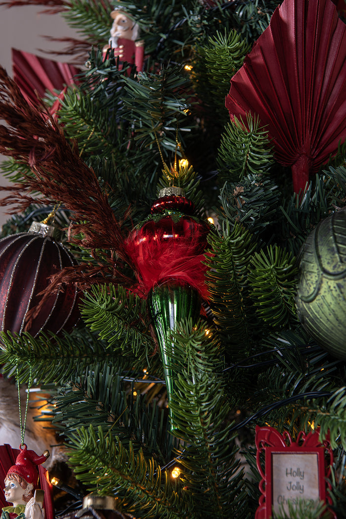 Clayre & Eef Kerstbal  18 cm Rood Groen Glas Kerstboomversiering